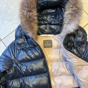 Hetrego Navy Puffer Coat with Fur Trim